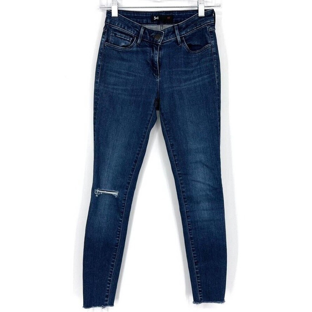 3x1 NYC Womens Zipper Fly mid Rise Medium Wash Skinny Jeans Blue Denim Size 23